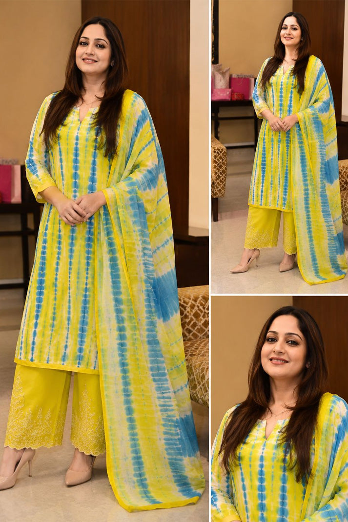 Pink tie-dye pure Bamber suit set with chiffon dupatta – view 3