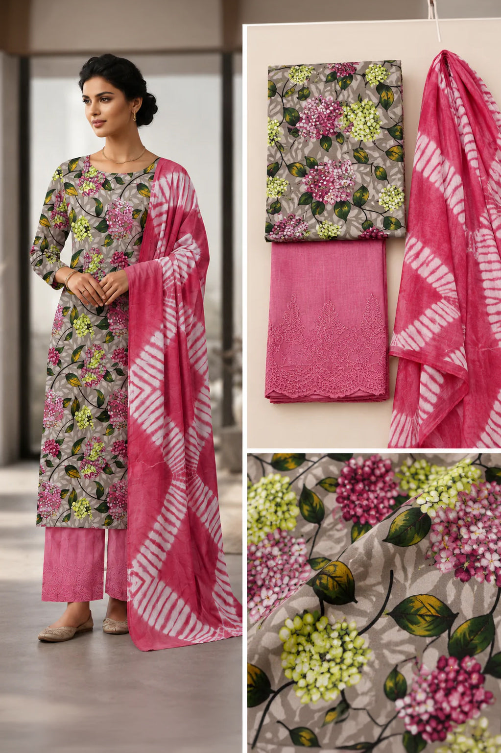 Premium cotton Schiffli Hakoba kurta set with intricate embroidery – view 2