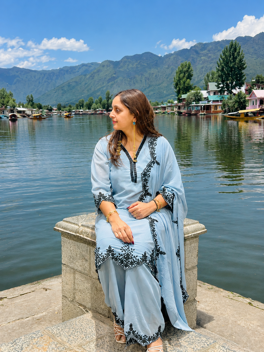 Powder Blue Pure Georgette Embroidered Sharara Set with Dupatta