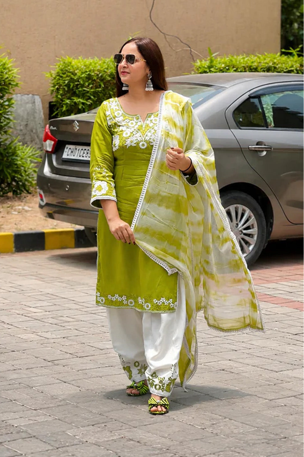 Olive Green Embroidered Salwar Suit Set | Twill Organza