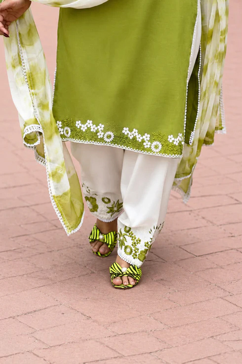 Olive Green Embroidered Salwar Suit Set | Twill Organza