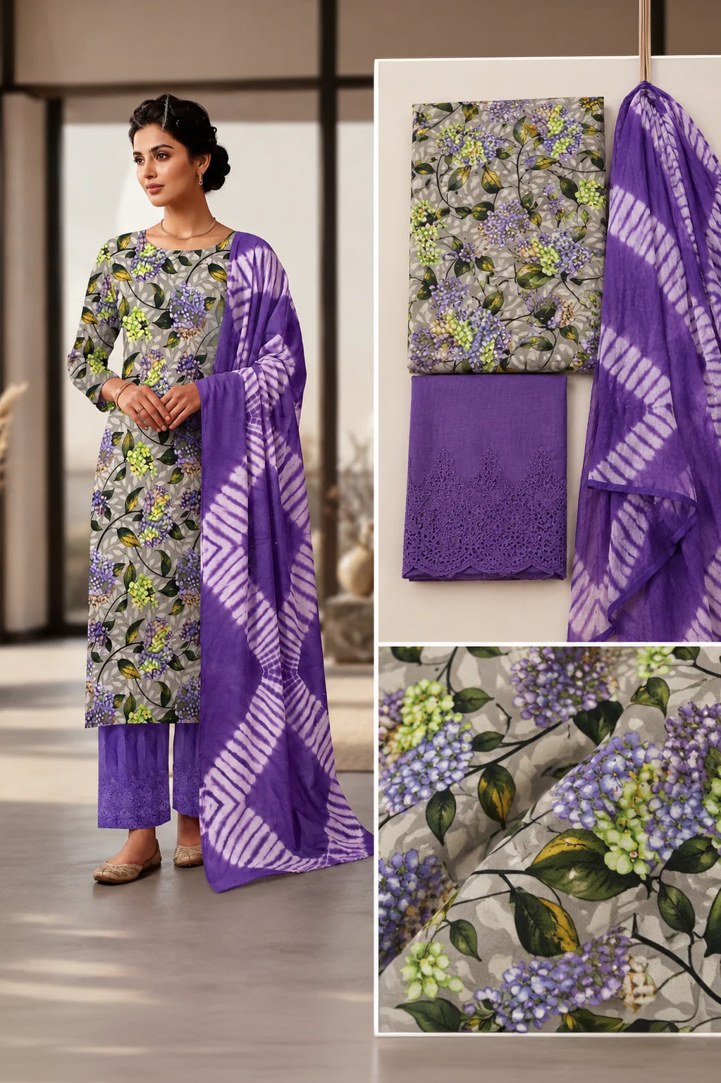 Premium cotton Schiffli Hakoba kurta set with intricate embroidery