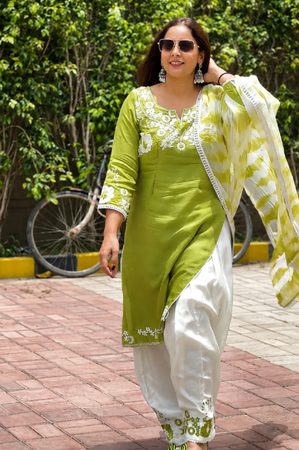 Olive Green Embroidered Salwar Suit Set | Twill Organza