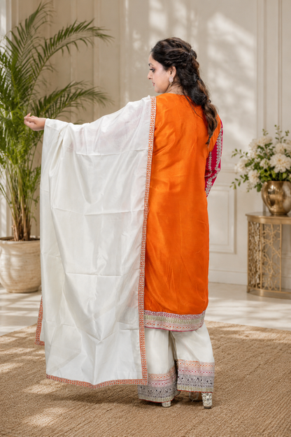 Elegant Embroidered Patiyala Suit Set with Shimmer Silk Dupatta