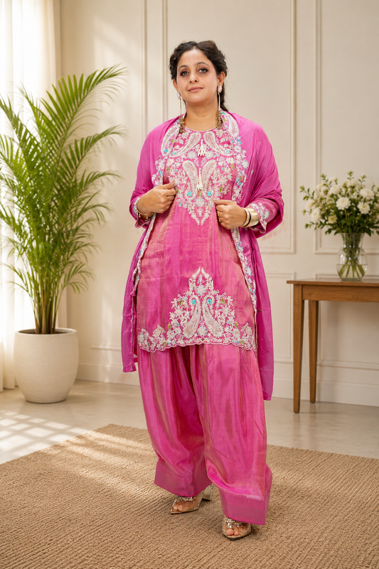 Pink Patiyala Salwar Suit with Sequence & Zari Embroidery