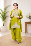 Pista Green Patiyala Salwar Suit with Sequence & Zari Embroidery