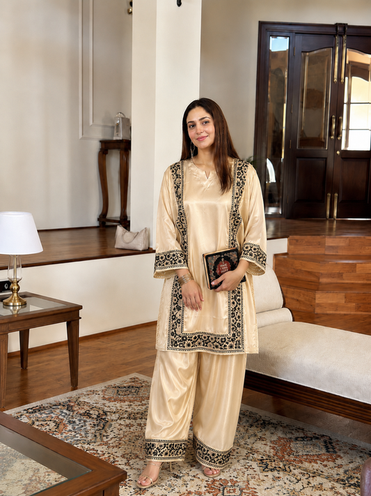 Satin Silk Farshi Salwar Golden Color