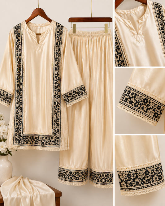 Satin Silk Farshi Salwar Golden Color