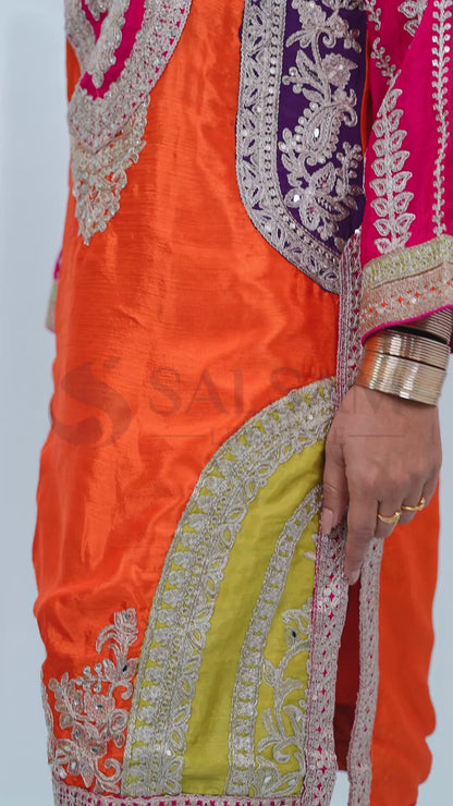 Elegant Embroidered Patiyala Suit Set with Shimmer Silk Dupatta